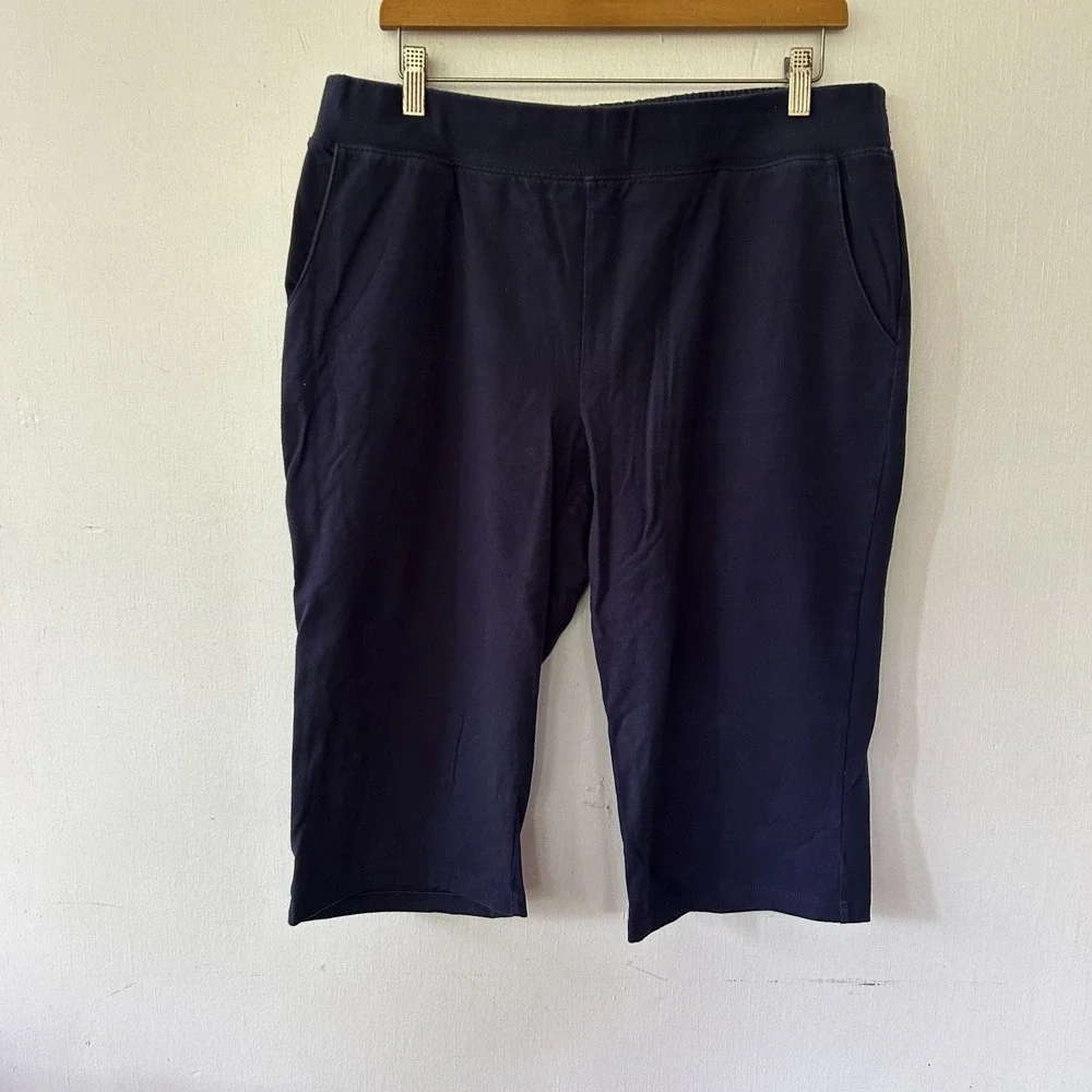 d&co Active Cargo Capri Shorts Womens Large Blue Pockets Elastic Comfy Coastal